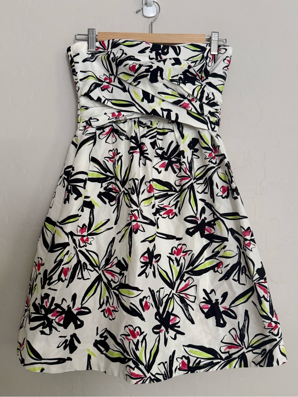 Milly Strapless Cross Wrap Faille Dress Floral Cotton Silk Size 0